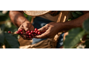 Farmer Harvesting Ripe Red Coffee, a Food & Drink Photo by piter.goskov