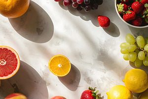 Overhead display of fresh fruits, a Food & Drink Photo by GoodGoods
