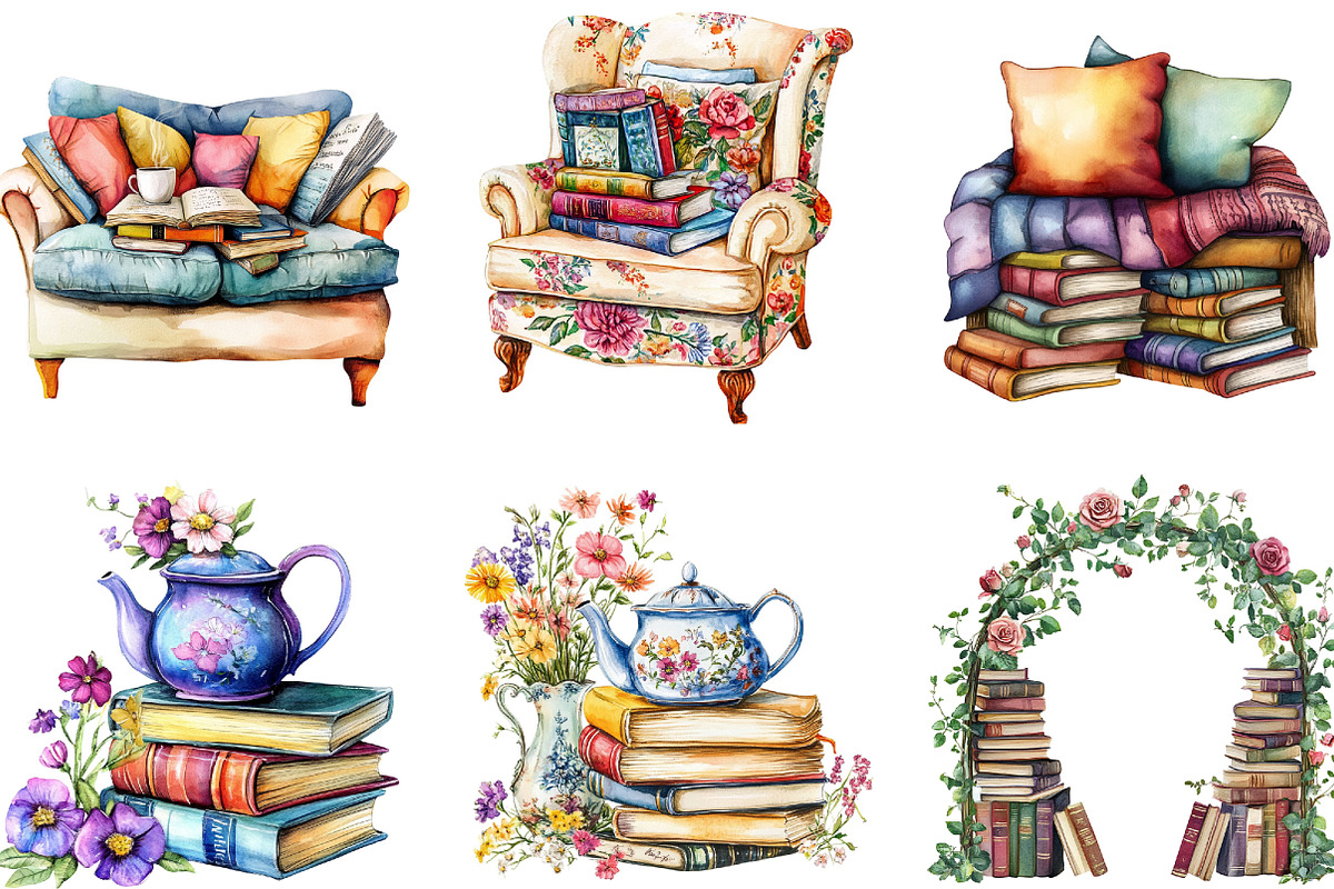 Book Lover Girl Reading Clipart, a Seasonal Illustration by Designking (Photo 3 of 5)