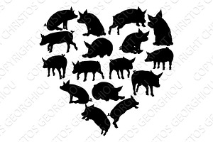 Pig Heart Silhouette Concept, an Animal Illustration by Christos Georghiou