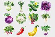 Watercolor Vegetables Clipart, a Seasonal Illustration by Design Market (Thumbnail 4 of 5)