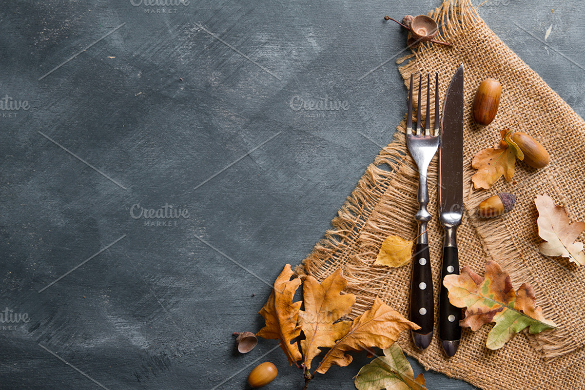 Thanksgiving autumn place setting stock photo containing dinner and decoration, a Food & Drink Photo by Wiktory (Photo 1 of 2)
