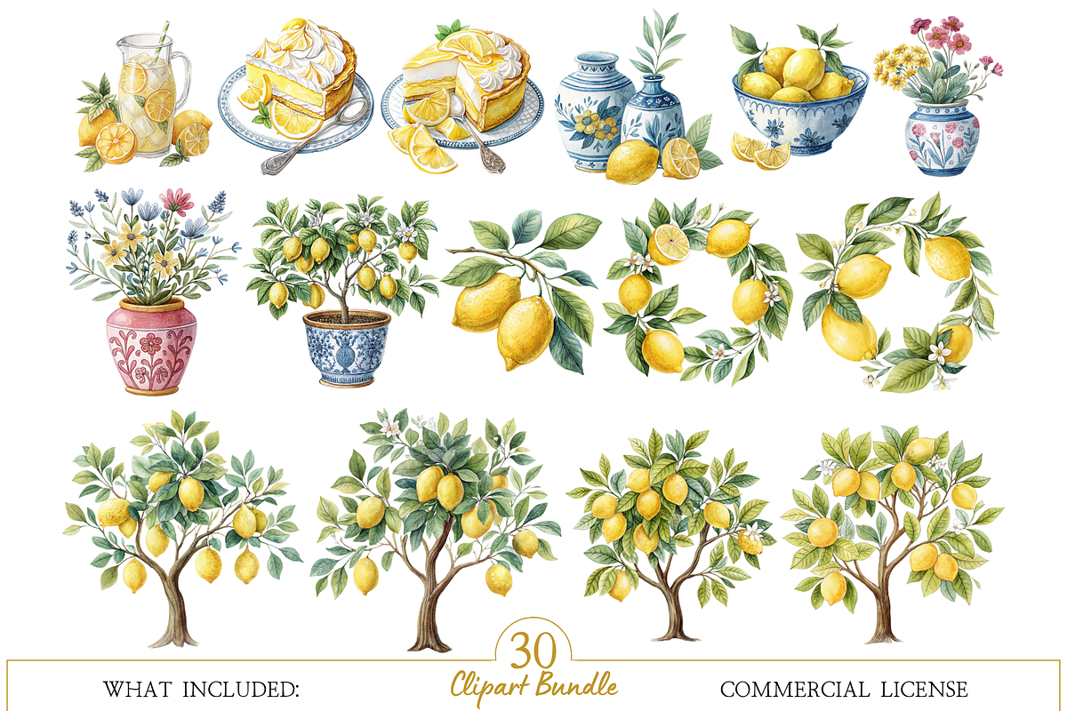 Watercolor Lemon Clipart Bundle, an Illustration by MockupWizard (Photo 2 of 6)