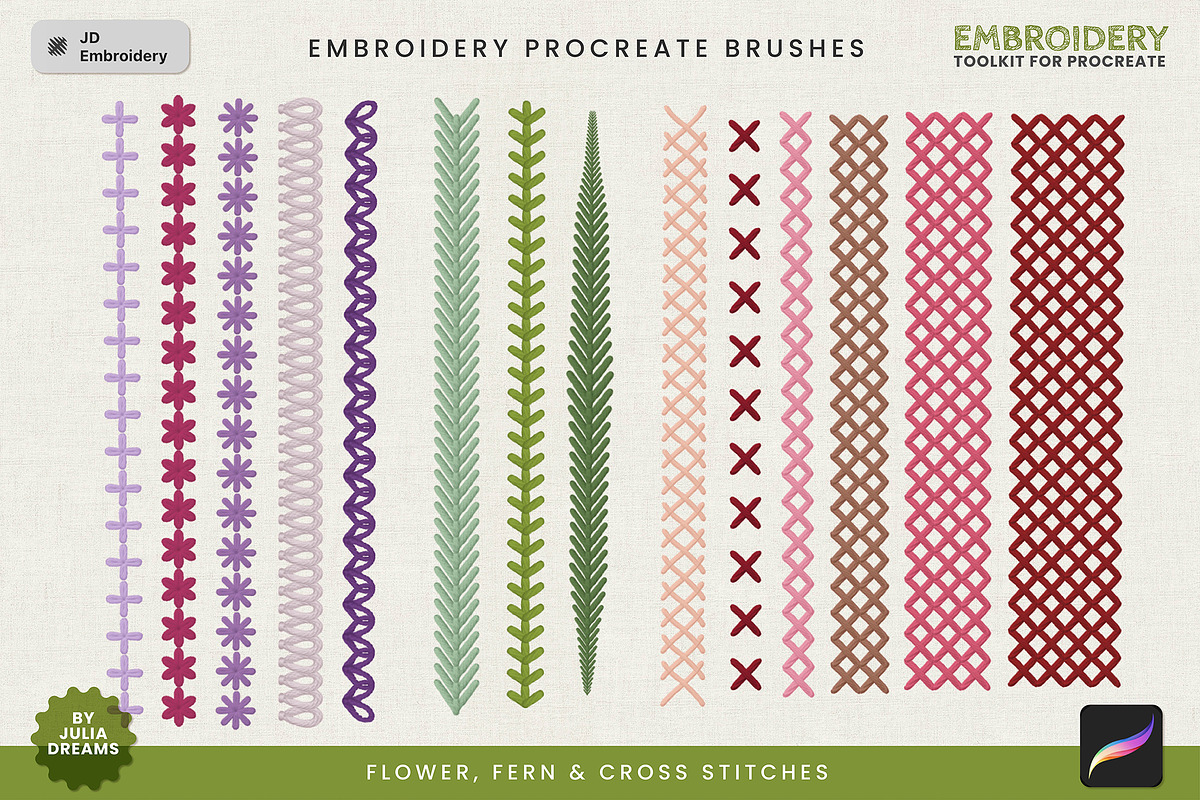 Embroidery Toolkit Procreate Brushes, a Brush Add-On by Julia Dreams (Photo 6 of 9)