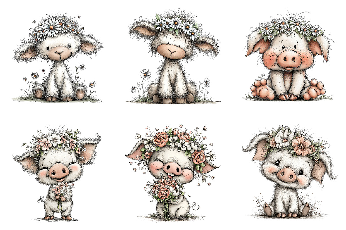 Whimsical spring farm animals clipar, an Illustration by SinaCreation (Photo 5 of 11)