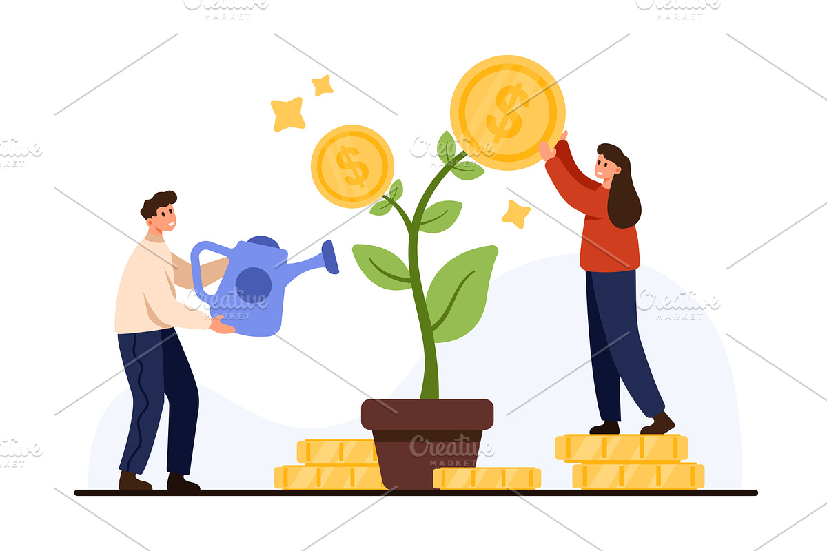 People Growing Money Plant for, a Finance Illustration by Flashvector