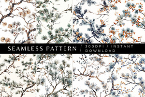 8 Winter Pine Seamless Patterns