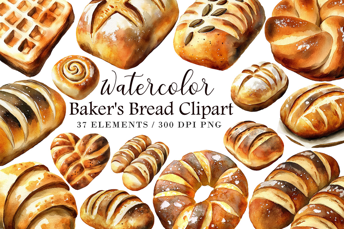Watercolor Baker's Bread Clipart, an Illustration by Libby Wishes (Photo 1 of 7)