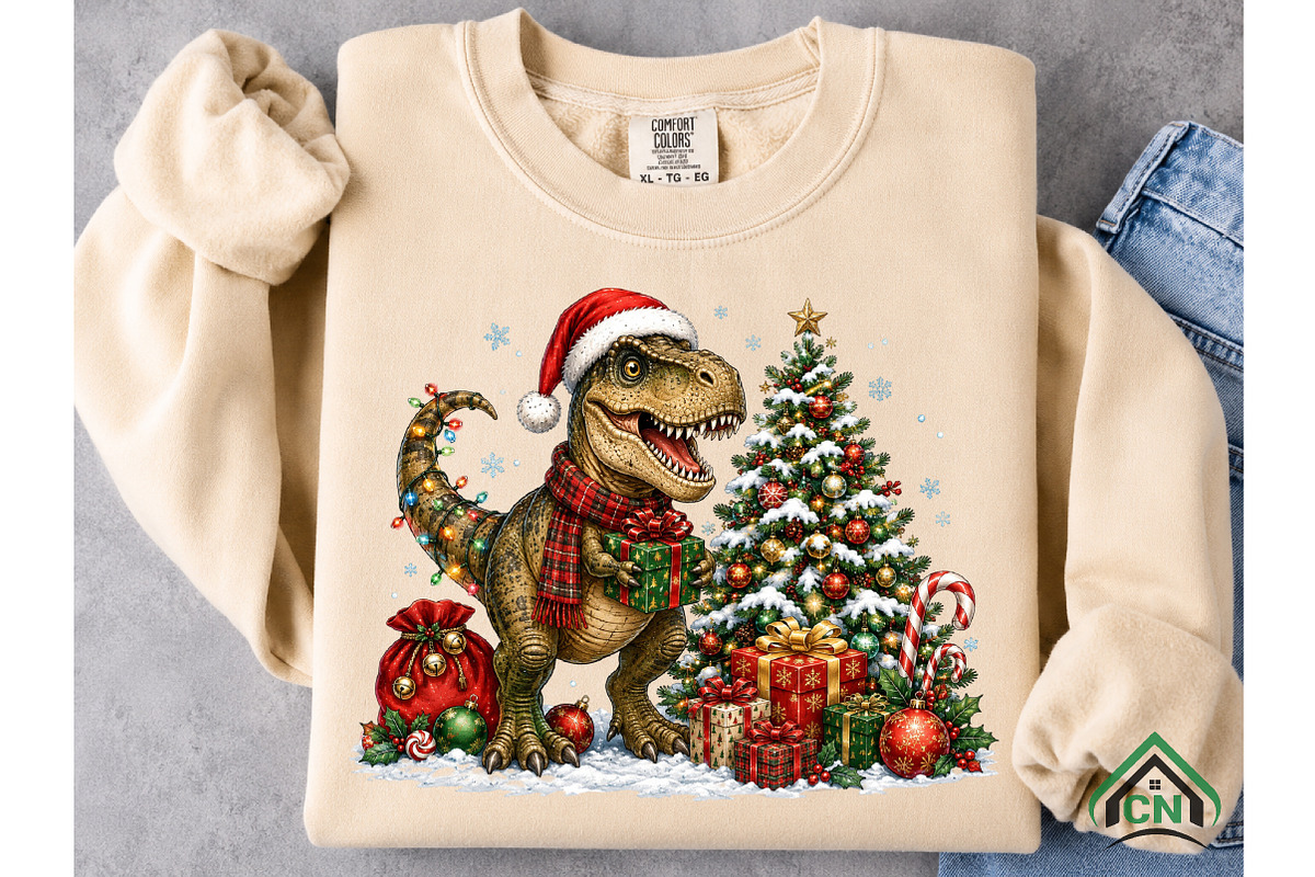 Festive T. Rex Christmas Celebration, a Seasonal Illustration by Craft Nest (Photo 5 of 6)