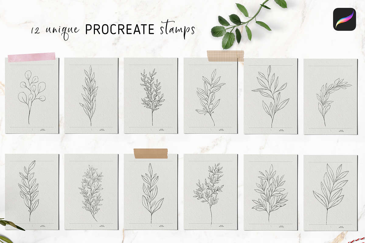 Procreate Ink Flowers Stamps, a Brush Add-On by Oh Mia Studio (Photo 2 of 3)