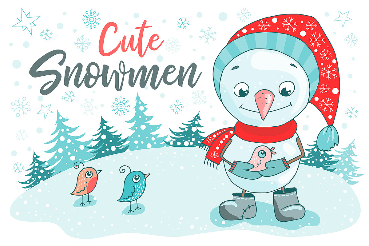 Cute snowmen, a Decorative Illustration by Maya Ivart (Photo 1 of 8)