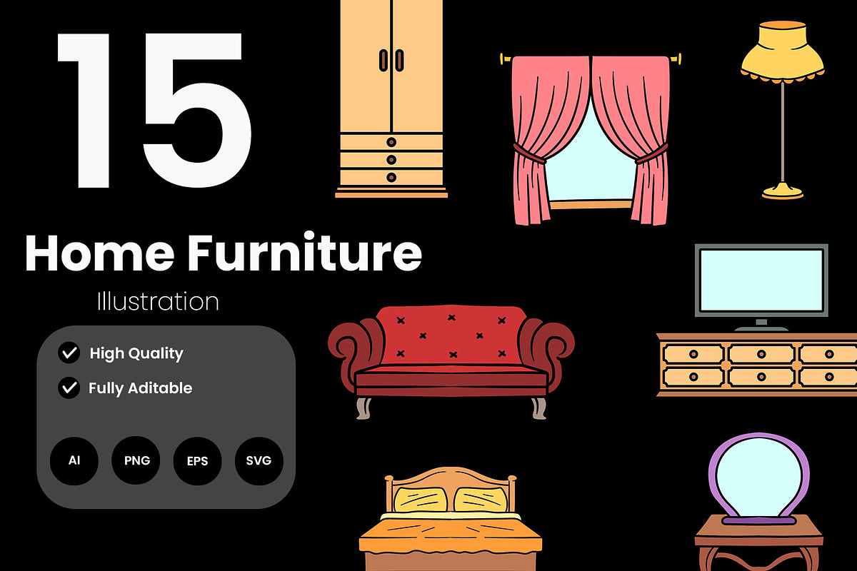 Home Furniture Illustration Pack, an Illustration by baii09 (Photo 1 of 2)