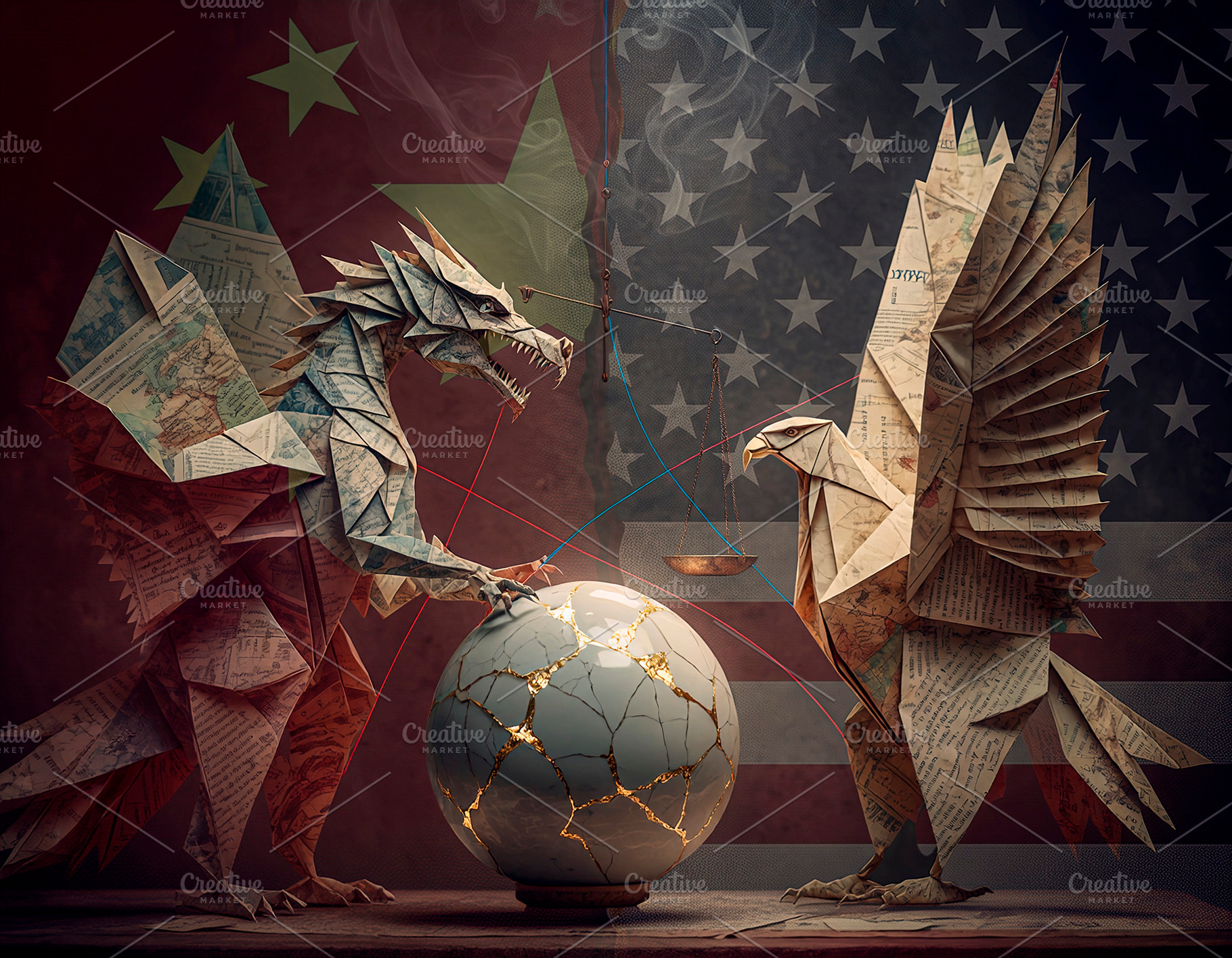 Defiant dragon and eagle tableau, a Business Photo by DanFLCreativo