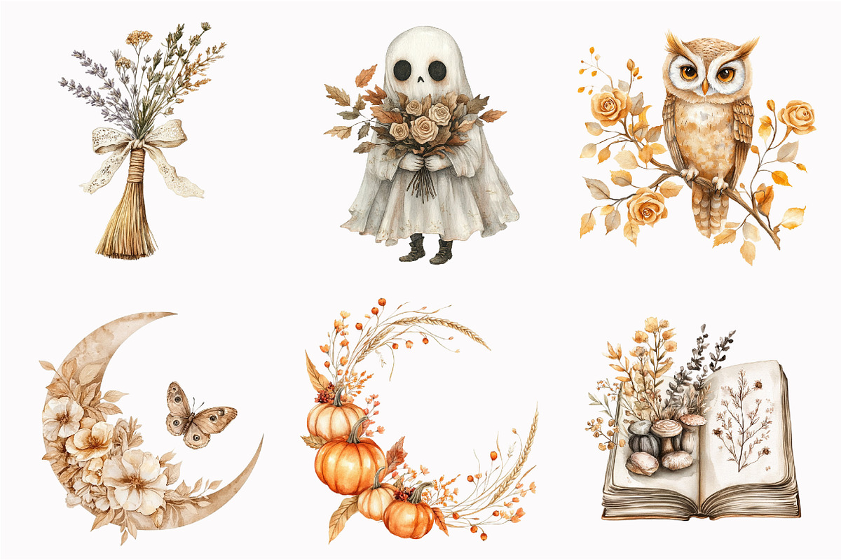 Boho Halloween Watercolor Clipart, a Seasonal Illustration by Design Market (Photo 4 of 4)