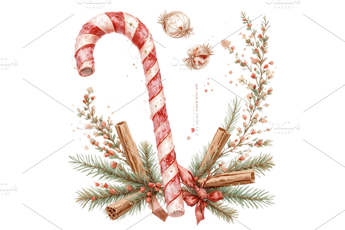 watercolor Christmas candy cane, a Seasonal Illustration by Creative design (Photo 2 of 7)