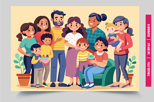 Cheerful family group smiling, an Illustration by Tanuart