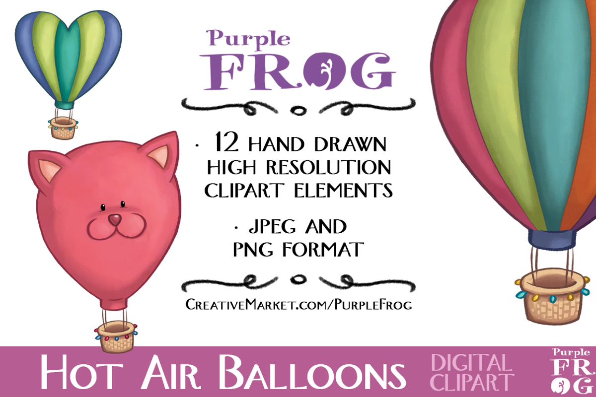HOT AIR BALLOONS - Digital Clipart, an Illustration by Purple Frog (Photo 2 of 2)
