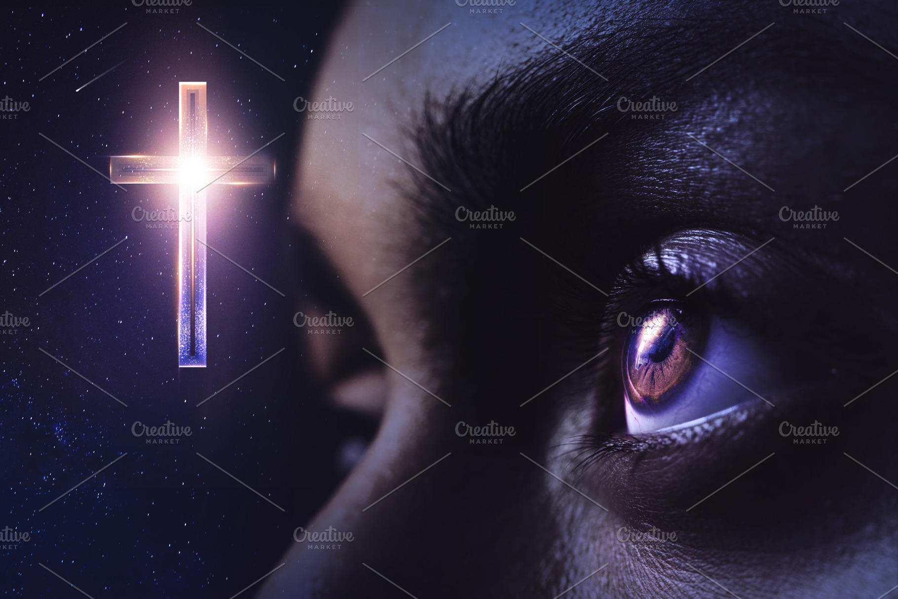 Eye looking at a the cross, a Photo by Javier Art Photography