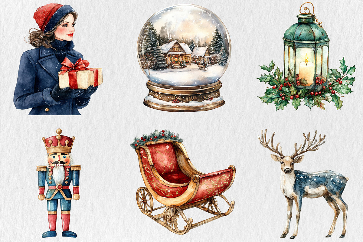 Watercolor Vintage Christmas Element, a Seasonal Illustration by Rose Art (Photo 4 of 4)