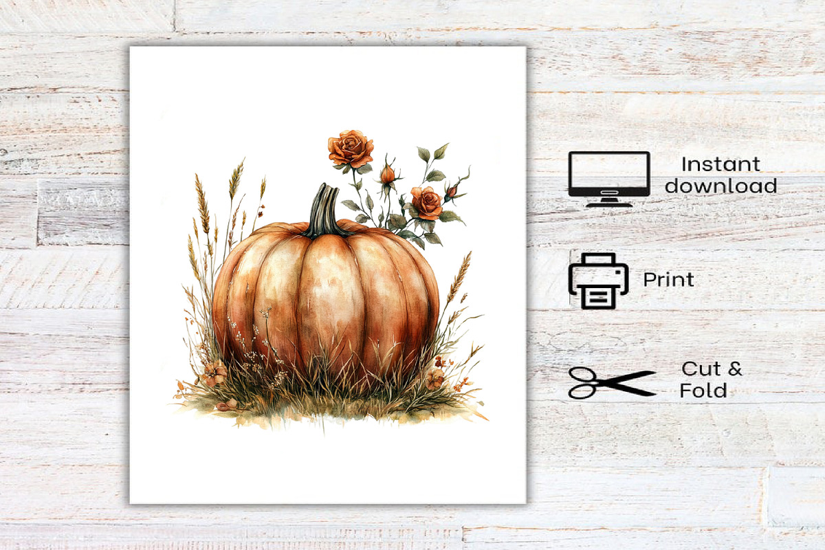 Floral Fall Pumpkin Clipart, an Illustration by Canvas Craft (Photo 7 of 8)