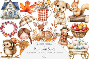 Pumpkin Spice Watercolor Clipart, an Illustration by Design Market