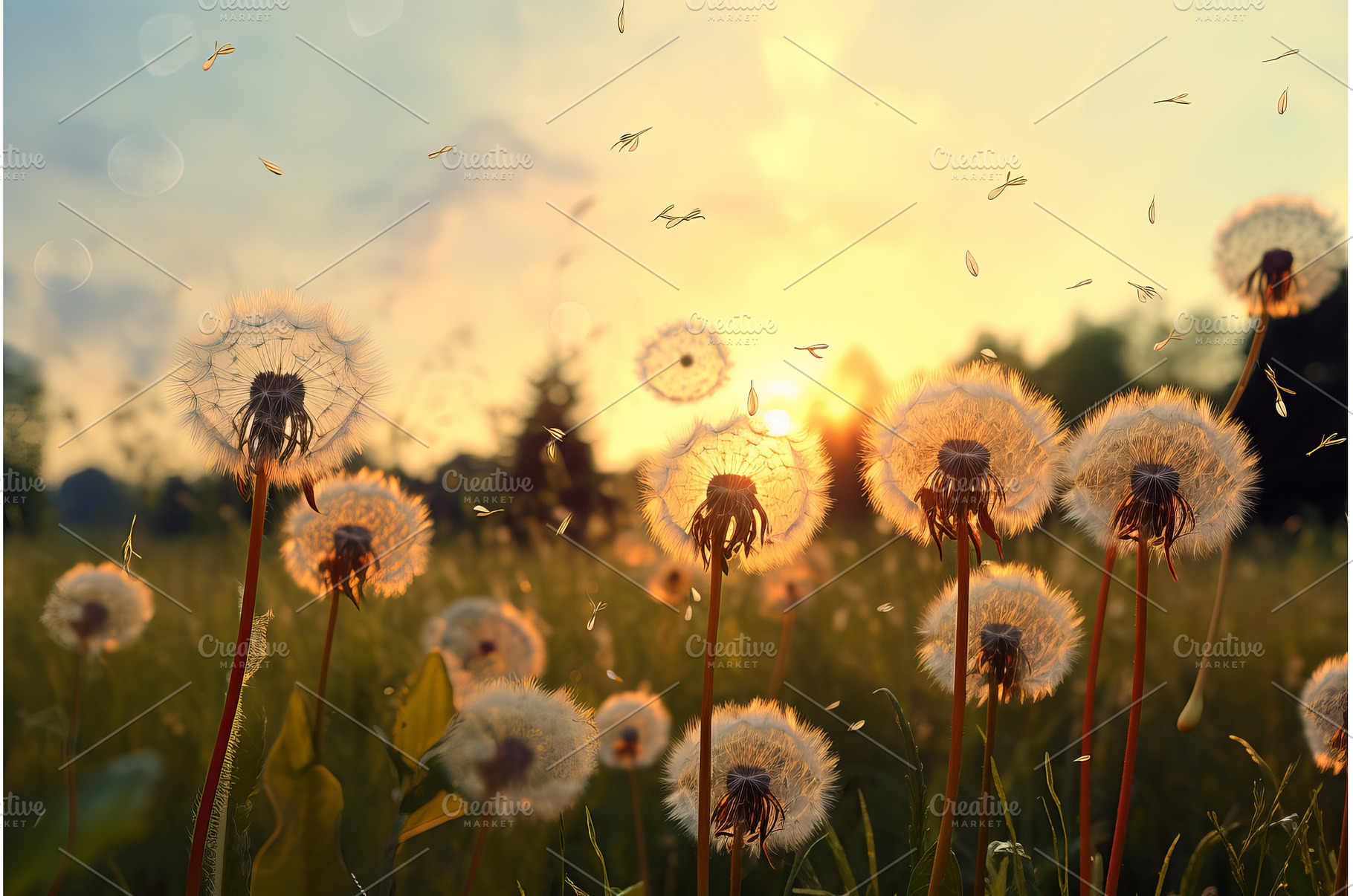 Untamed Meadow dandelions. Generate, a Nature Photo by Ylivdesign