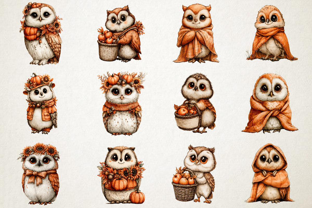 Cute Autumn Owl PNG Clipart, an Animal Illustration by RobertsArt (Photo 2 of 7)