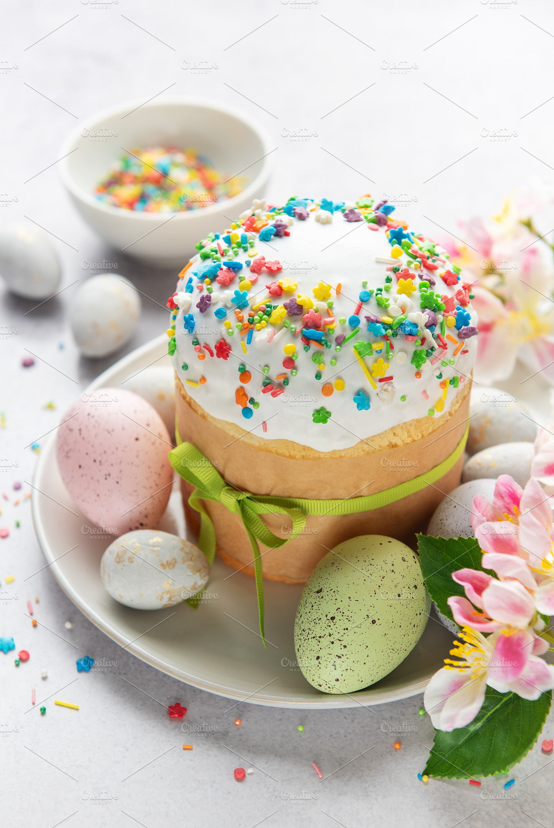 Traditional easter cake with colorful sprinkles and pastel color, a Holiday Photo by Olena Rudo