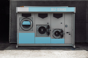 Outdoor Laundry Kiosk Mockup Panels, an Industrial Photo by SkyNext