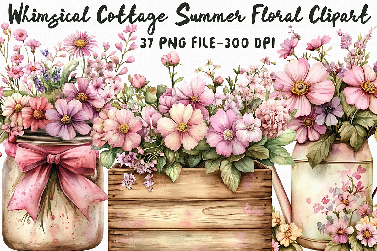 Whimsical Cottage Summer Floral Clip, an Illustration by Libby Wishes (Photo 1 of 6)