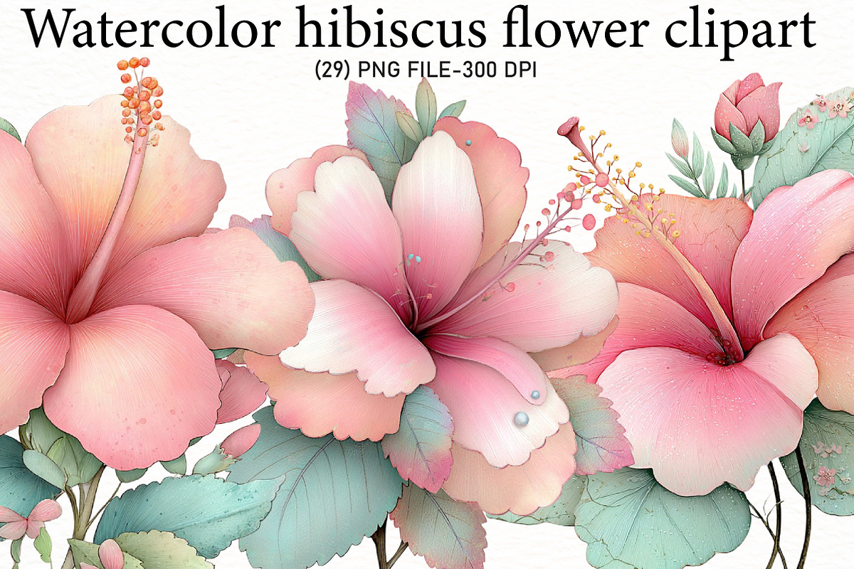 Watercolor hibiscus flower clipart, an Illustration by Designworld (Photo 1 of 6)
