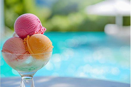 Colorful ice cream scoops in glass, a Food & Drink Photo by Lermont51