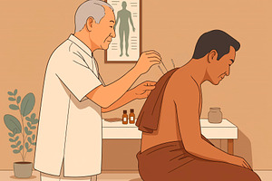 Doctor examining patients back for therapy, a Photo by DanFLCreativo