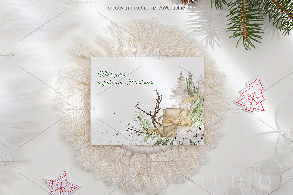 Christmas Boho Cards Bouquets Wreath, an Illustration by PawGraphic (Photo 6 of 10)