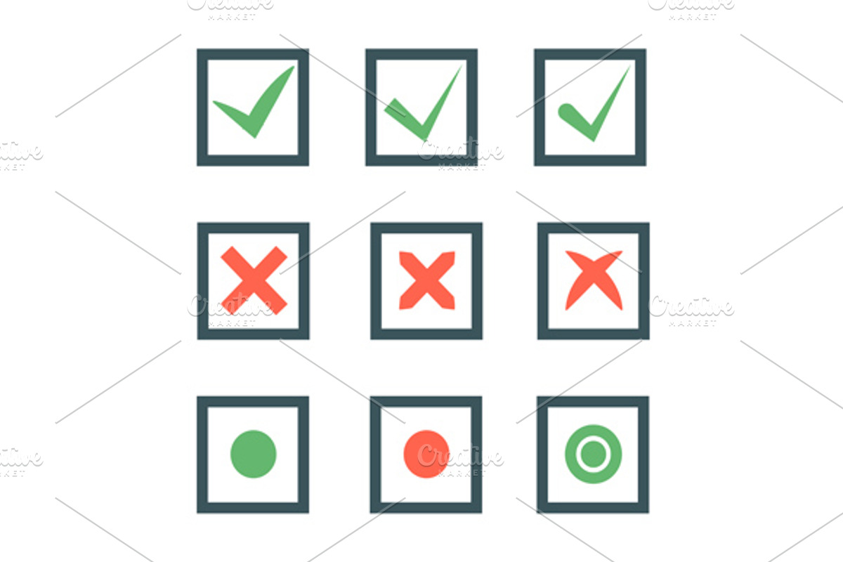 Check marks or ticks in boxes set
