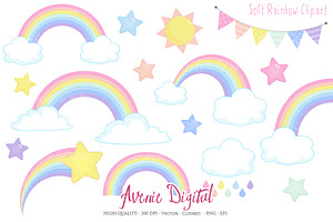 Pastel Rainbow Clipart Vector