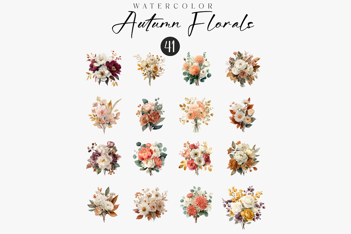 Autumn Florals Watercolor Bouquets, an Illustration by CreationArt (Photo 3 of 3)
