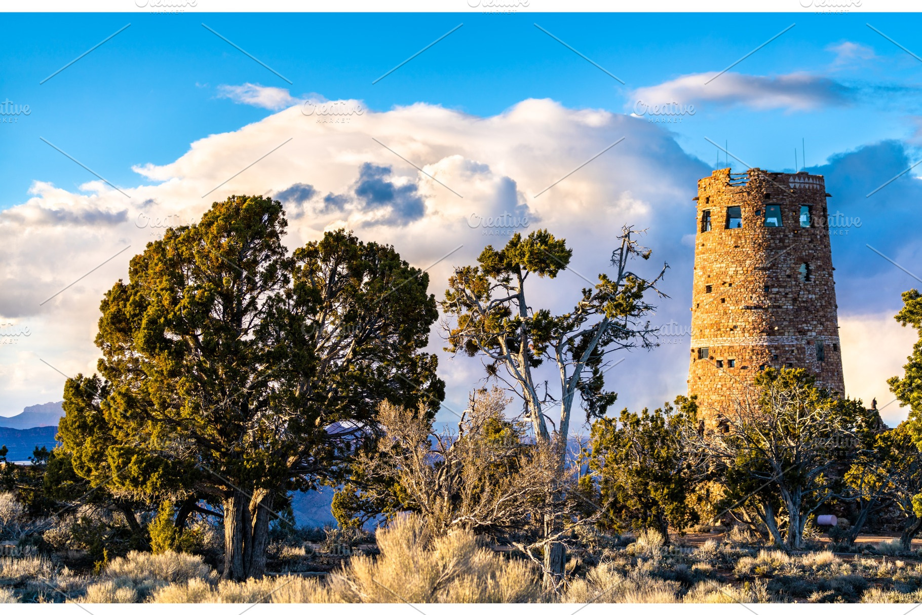 Desert view watchtower above the featuring watchtower, grand, and canyon, an Architecture Photo by Leonid Andronov