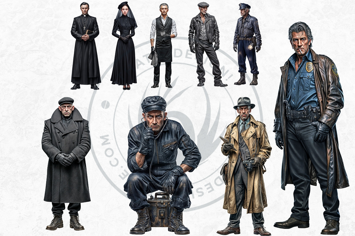 Noir Movie Characters clipart set, a Decorative Illustration by ThatsDesignArt (Photo 8 of 10)