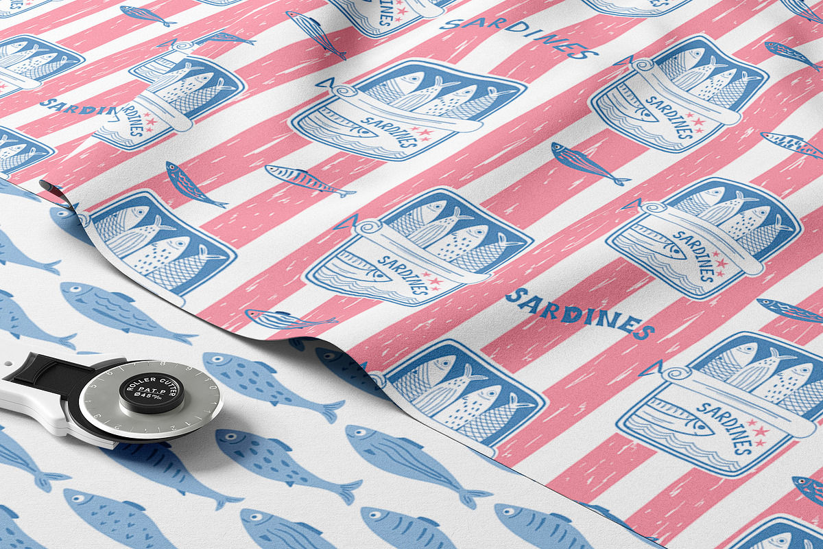 Mediterranean food Sardine patterns, a Pattern Graphic by Tani Kuzminka (Photo 16 of 25)