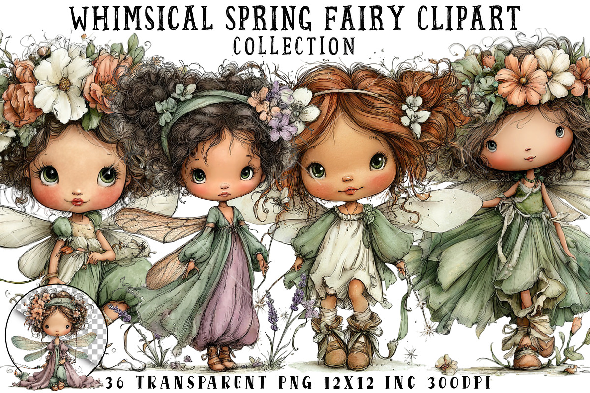 Whimsical Spring Fairy Clipart, an Illustration by OK Design (Photo 1 of 6)