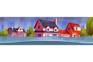 Flood disaster in residential area, an Object Illustration by art PVP - market