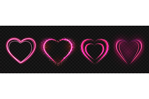 Red glowing hearts. Pink neon, an Illustration by Frogella