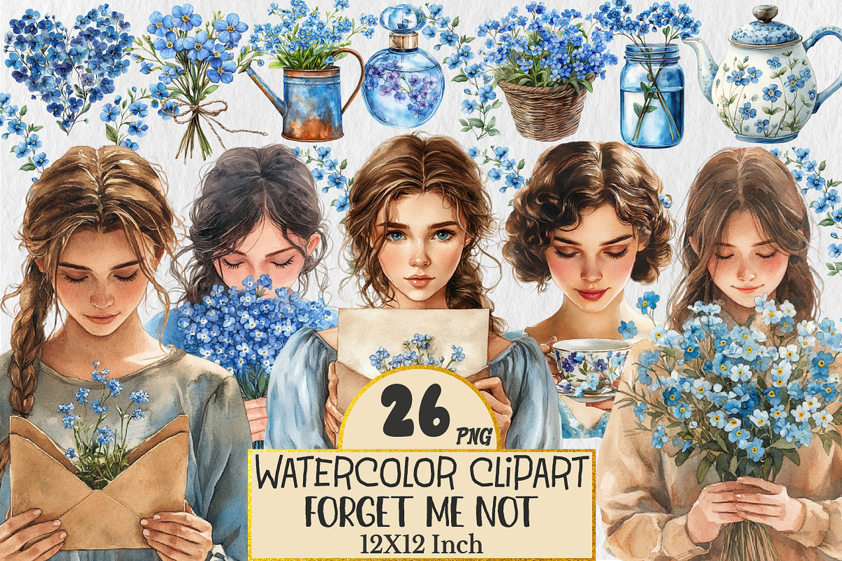 Forget Me Not Watercolor Clipart, a Person Illustration by Rose Art (Photo 1 of 4)