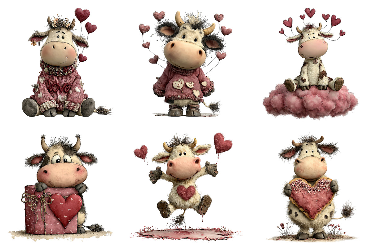 Whimsical Valentine Cow Clipart, an Illustration by DreamArtGraphic (Photo 3 of 5)