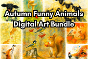 Funny Fall Animals Clipart Bundle, an Illustration by PinPaperStudio (Thumbnail 1 of 7)