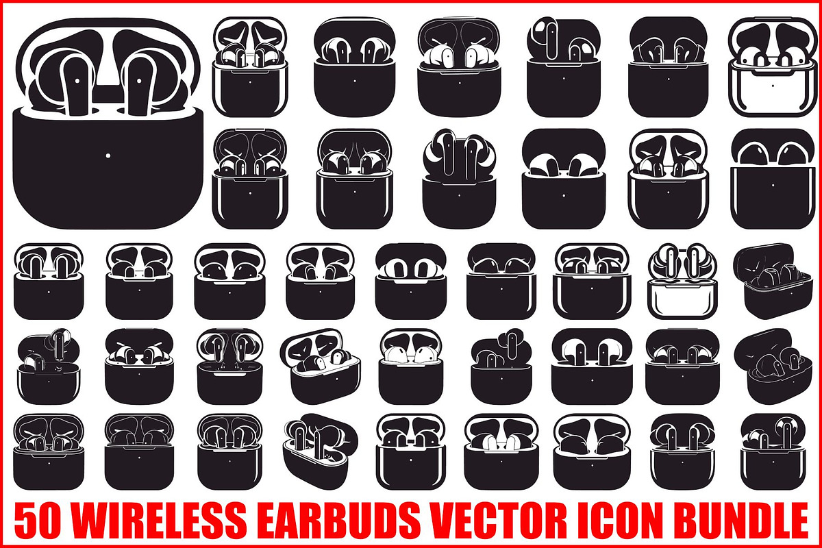 50 Wireless Earbuds Silhouette Icon, an Illustration by abu67222 (Photo 1 of 51)