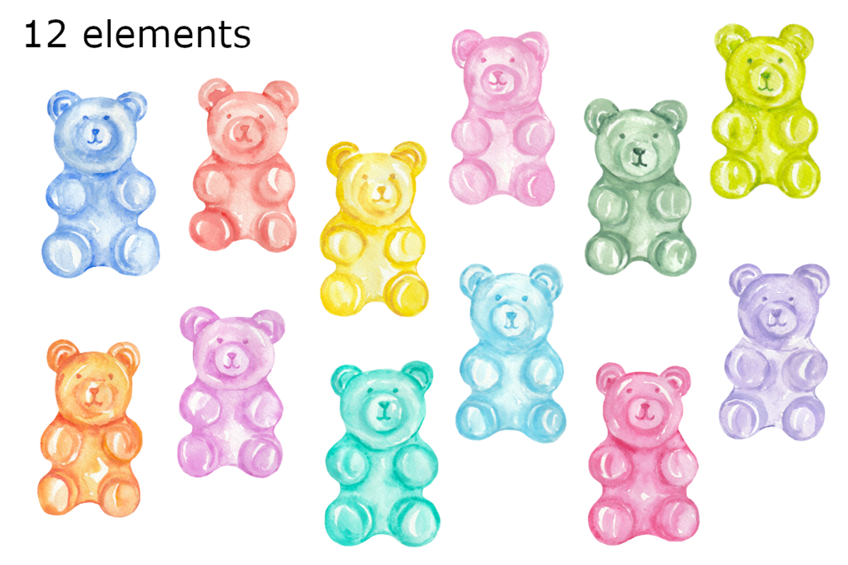 Gummy bears watercolor clipart, a Background Graphic by GoodFairyClipArt (Photo 2 of 3)