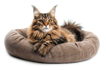 Cute cat lying on soft dog bed on white background, an Animal Photo by AlyaAnd