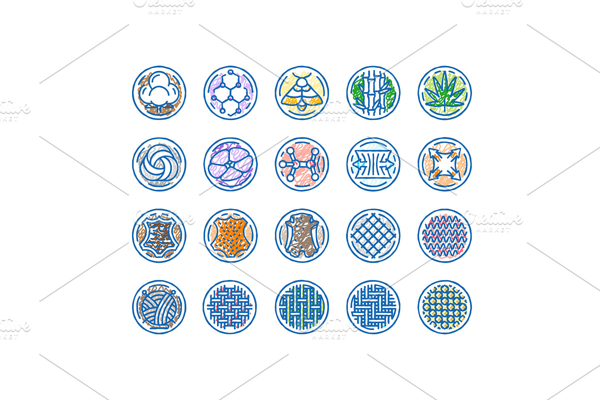 fabric cloth textile material icons, an Object Illustration by pikepicture